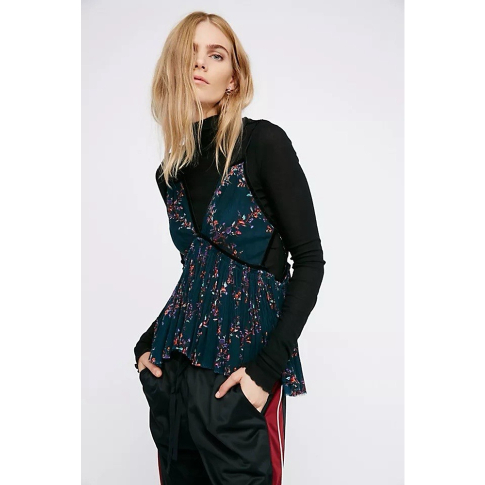 Free People Printed Velvet Floral V Neck Babydoll Cami XS Fairy Grunge Whimsy